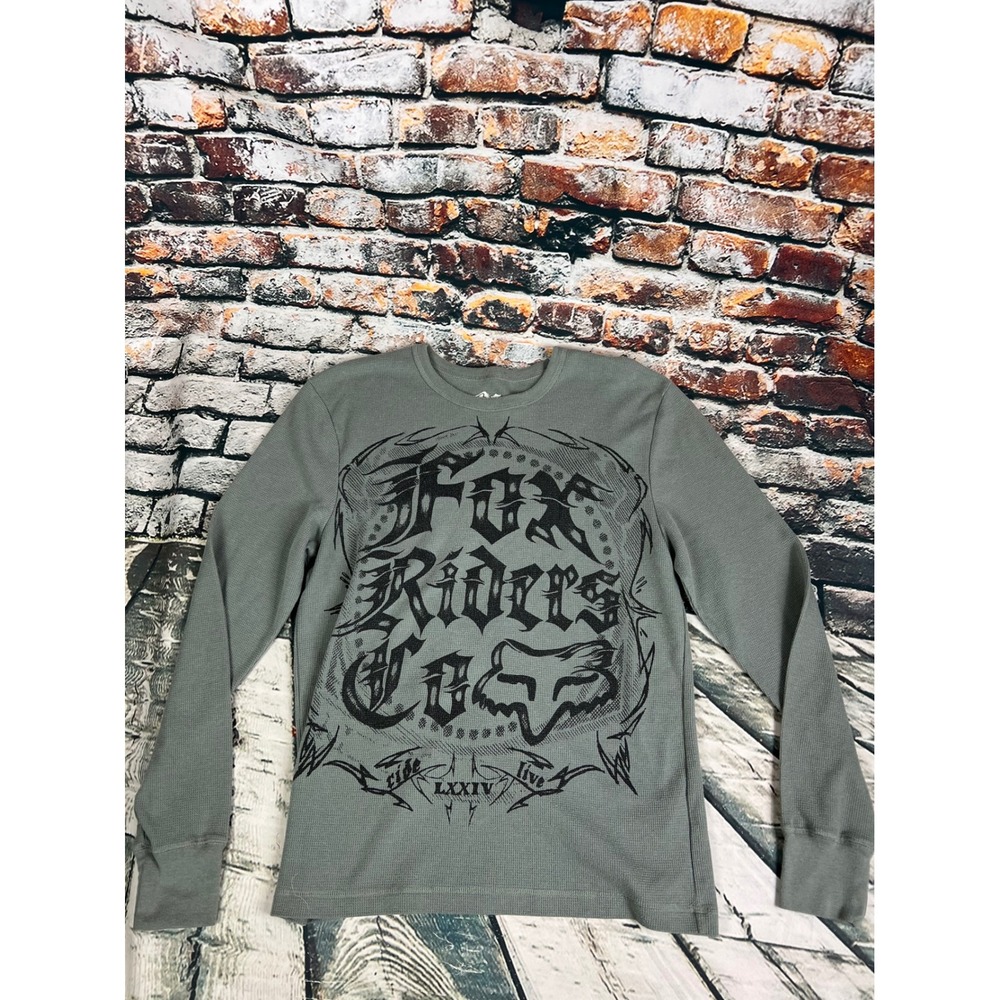 Fox Racing Mens Long Sleeve‎ Thermal Waffle Knit Shirt Grey Fox Riders Co Large